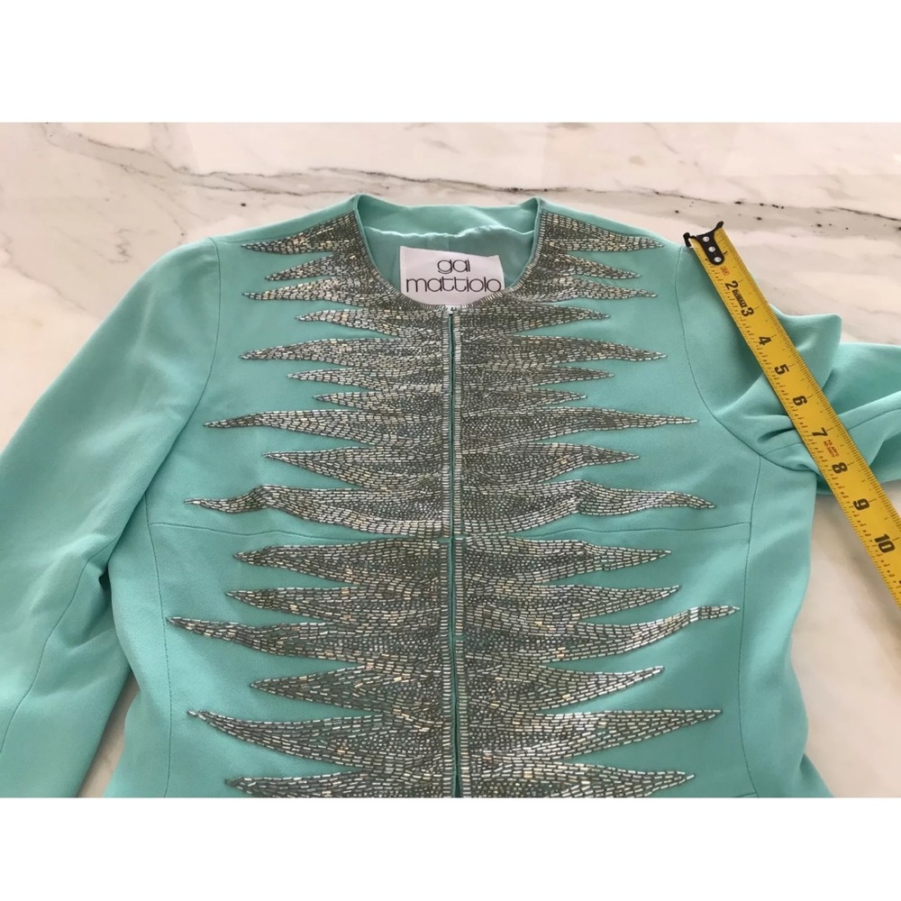 GAI MATTIOLO VINTAGE AQUA SILVER BEADED JACKET SIZE US 8 - Picture 9 of 13